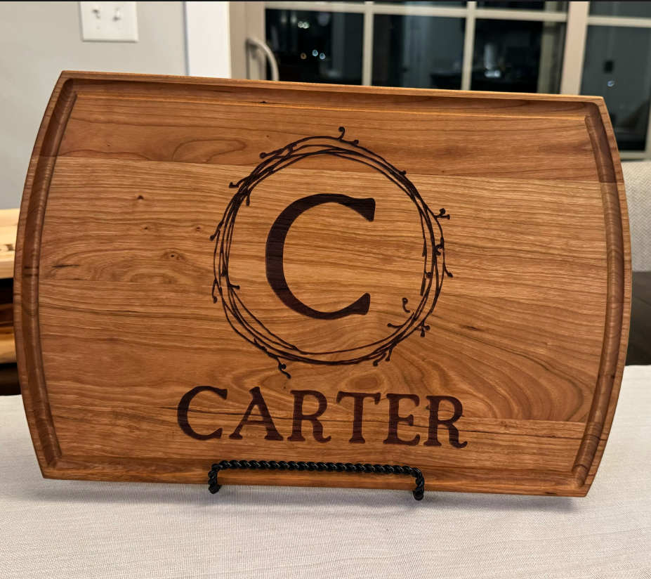Personalized 10.5″ x 16″ Cherry Charcuterie/Cutting Board Engraved with Olive Branch Design